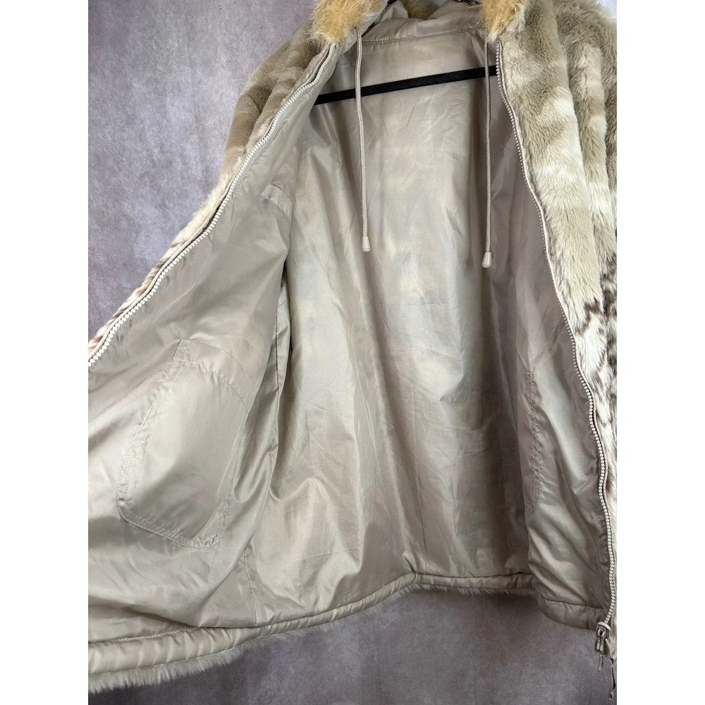 VTG Guide Gear Faux Fur Parka Large Tan Brown Wolf Pack Reversible Hooded Jacket